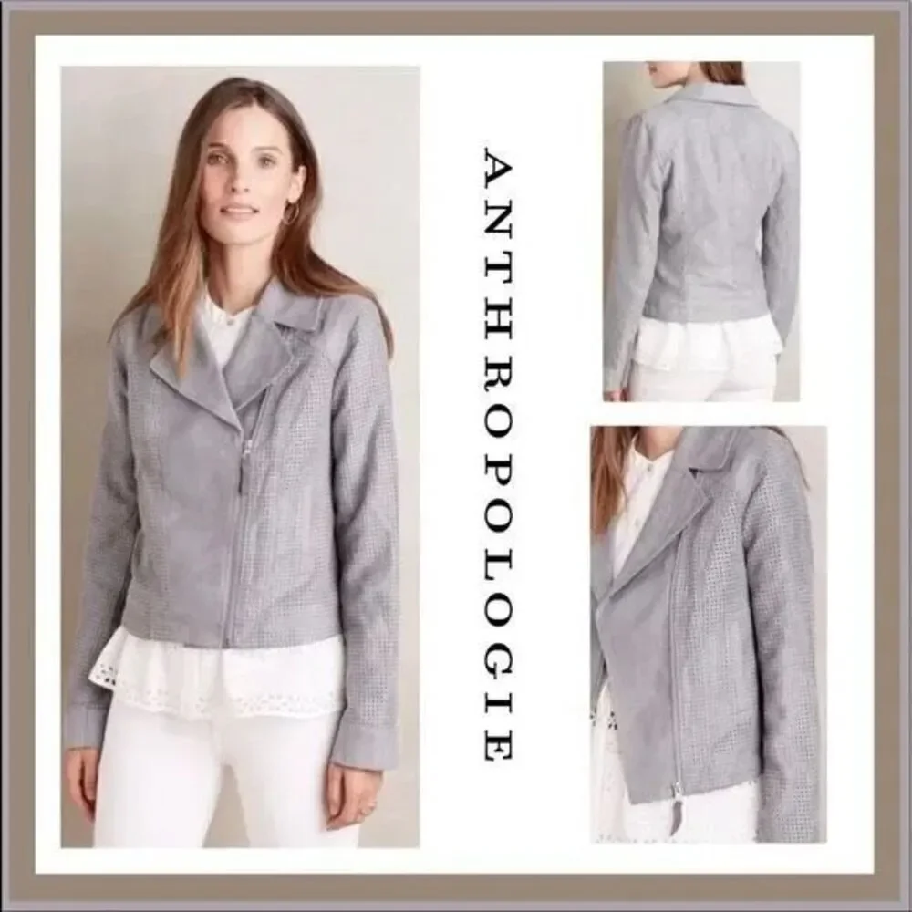 Anthropologie Gray Long Sleeve Open Cropped Stretch Moto Jacket Size Medium